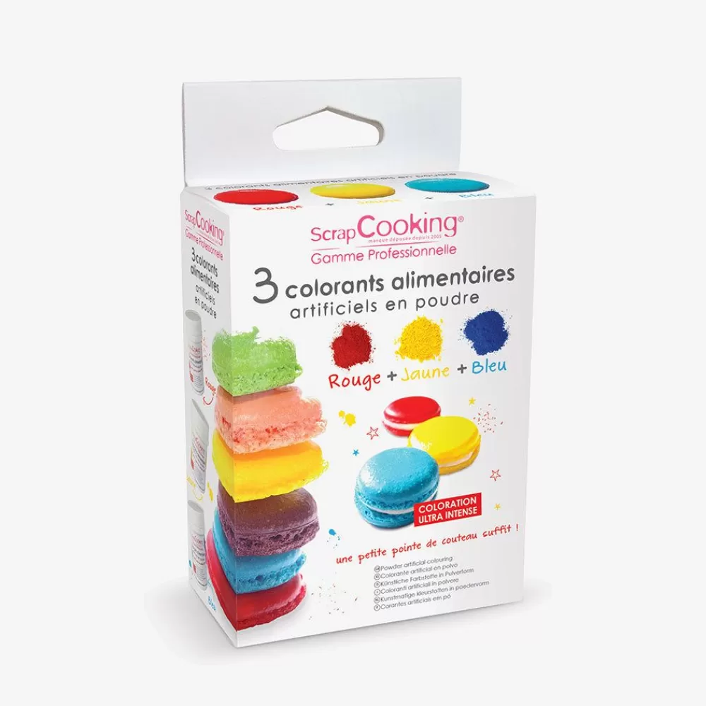 Store 3 Artificial Coloring Powders Red, Yellow, Blue Edible Decoration