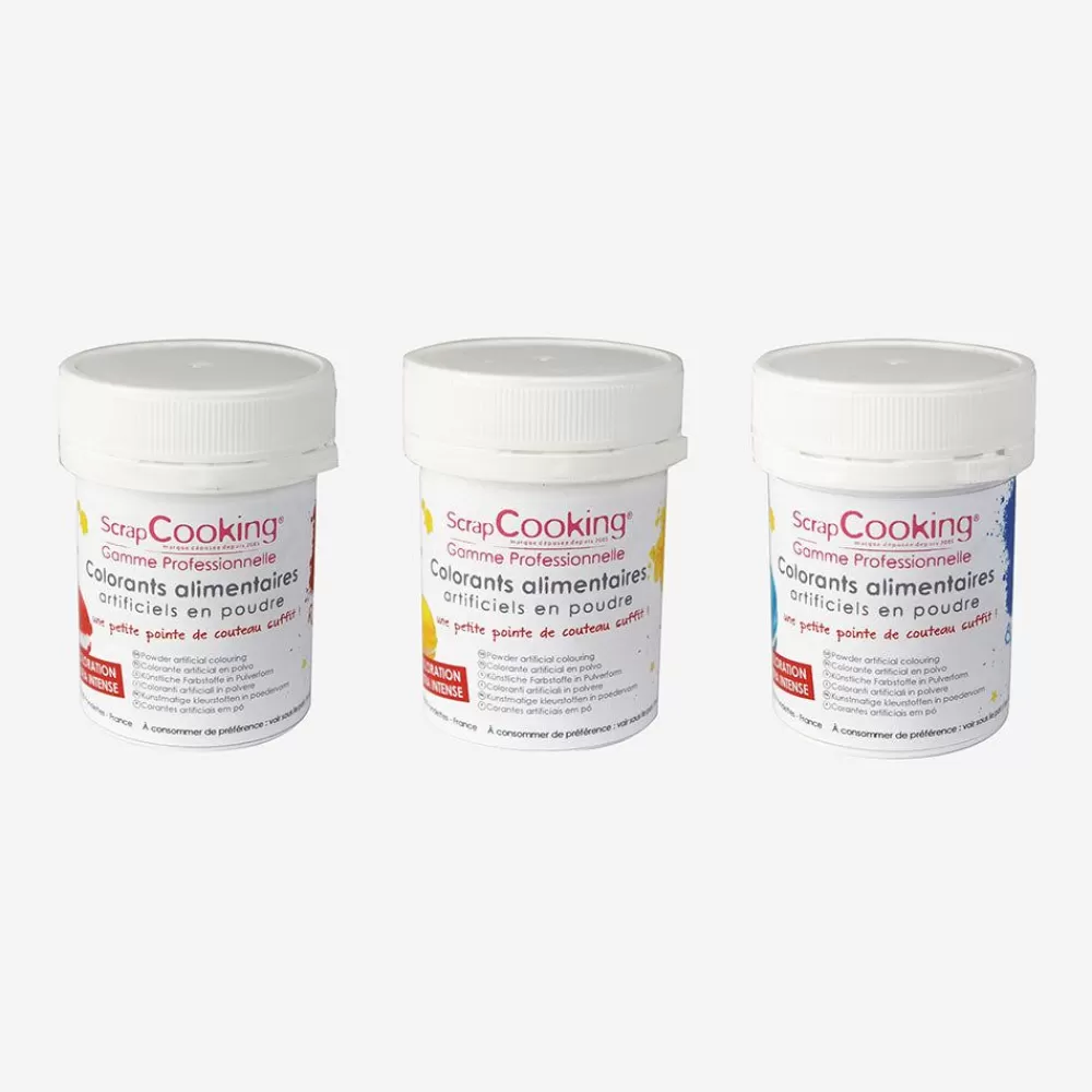 Store 3 Artificial Coloring Powders Red, Yellow, Blue Edible Decoration