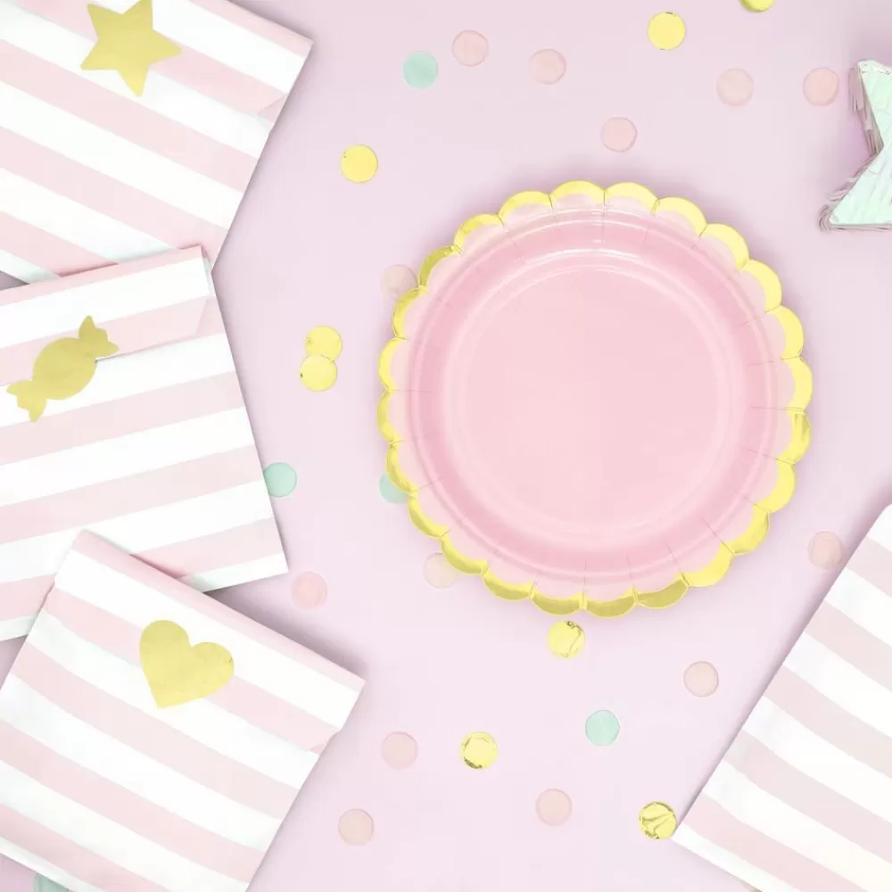 Best Sale 6 Pink Striped And Sticker Pouches Gift Bags