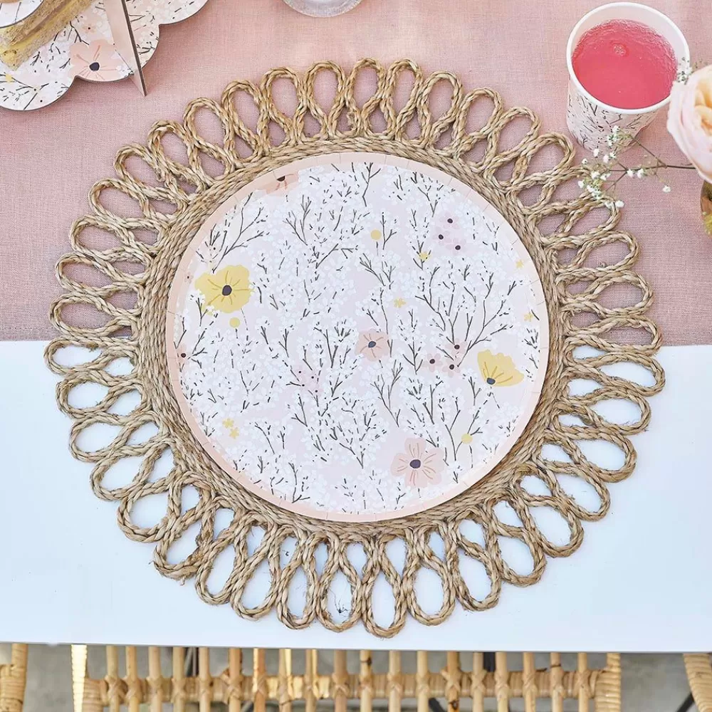 Clearance Assiette En Carton : 8 Assiettes Roses Fleurs Blanches Plates