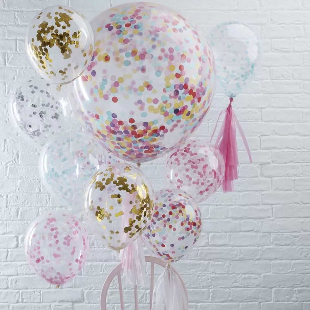 Store Balloons: 5 Multicolor Confetti Balloons Plain Balloons