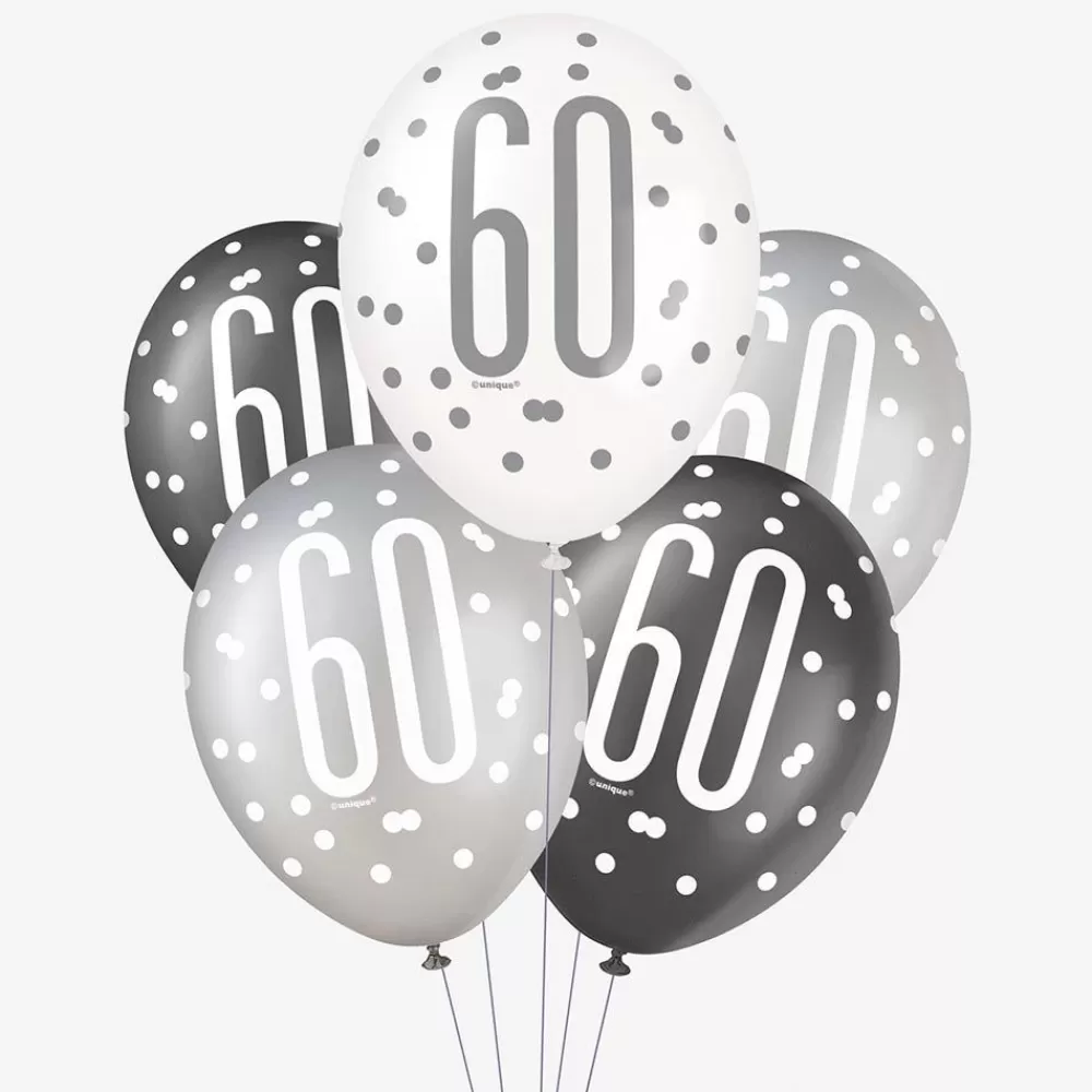Online Balloons: 6 Black 60 Years Balloons Patterned Balloons