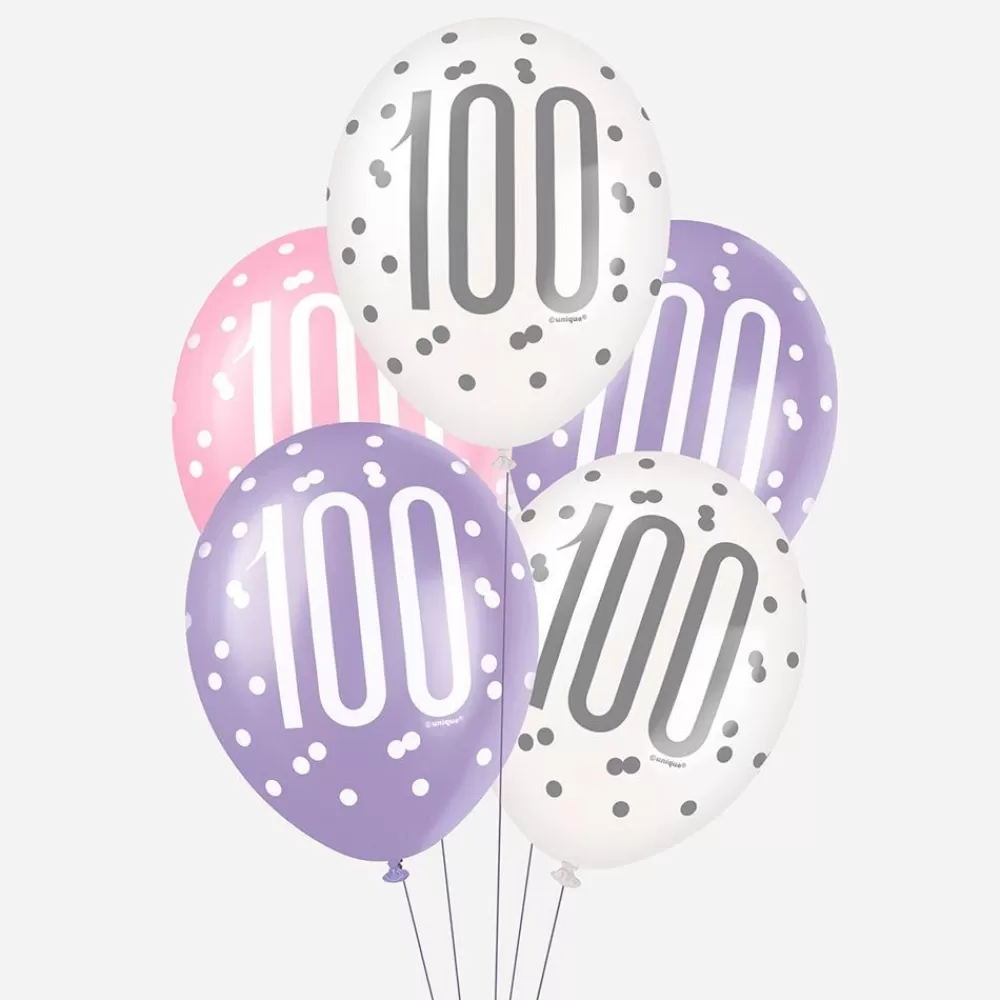 Online Balloons: 6 Pink 100 Year Old Balloons Patterned Balloons