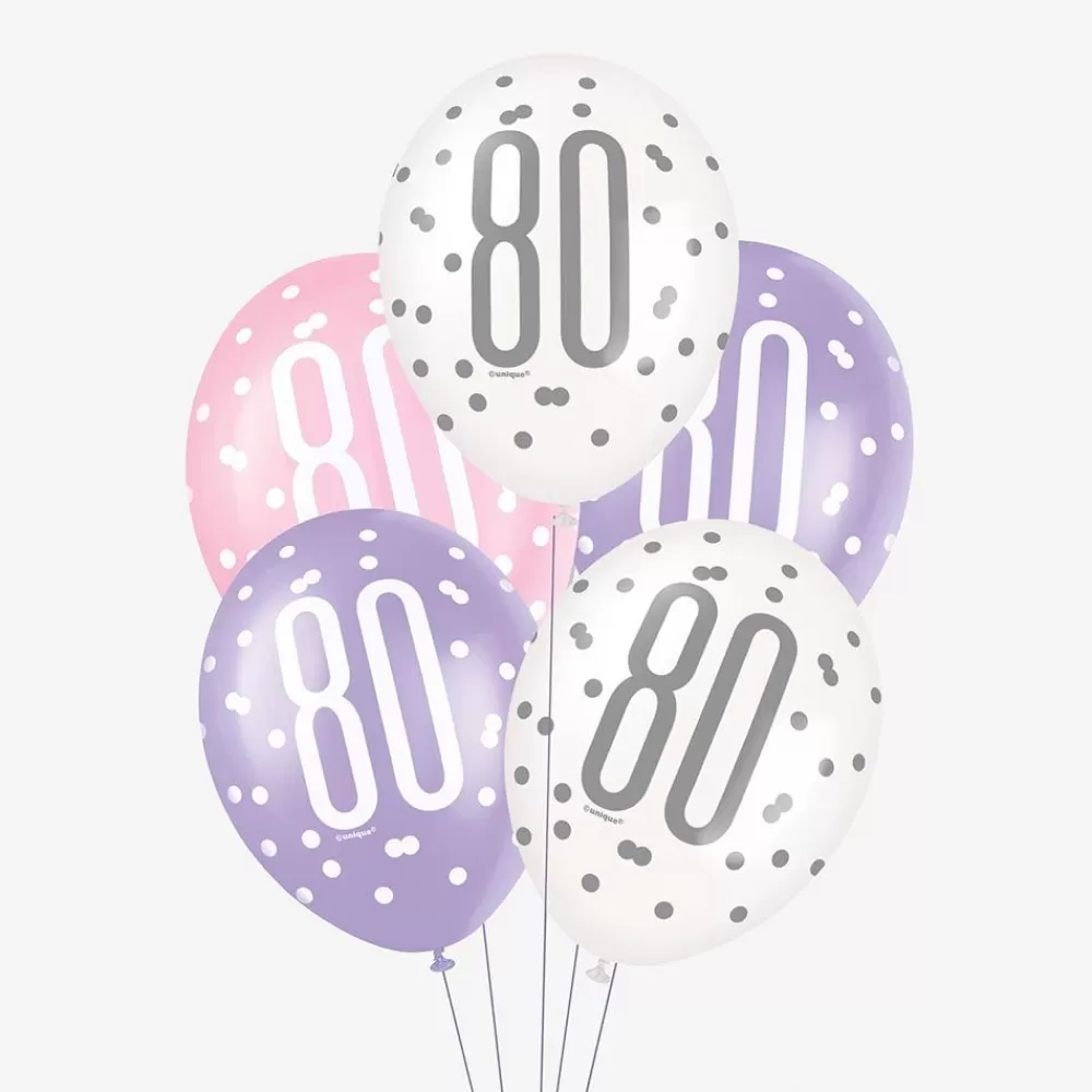Online Balloons: 6 Pink 80Th Birthday Balloons Patterned Balloons