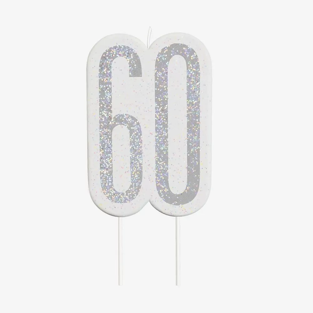 Outlet Birthday Candle: 1 Silver 60Th Birthday Candle Birthday Candles