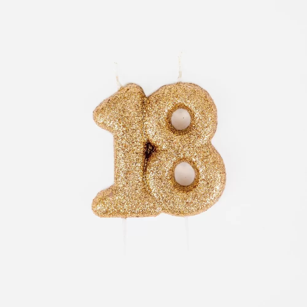 Hot Birthday Candle: Golden Number 18 Candle Birthday Candles