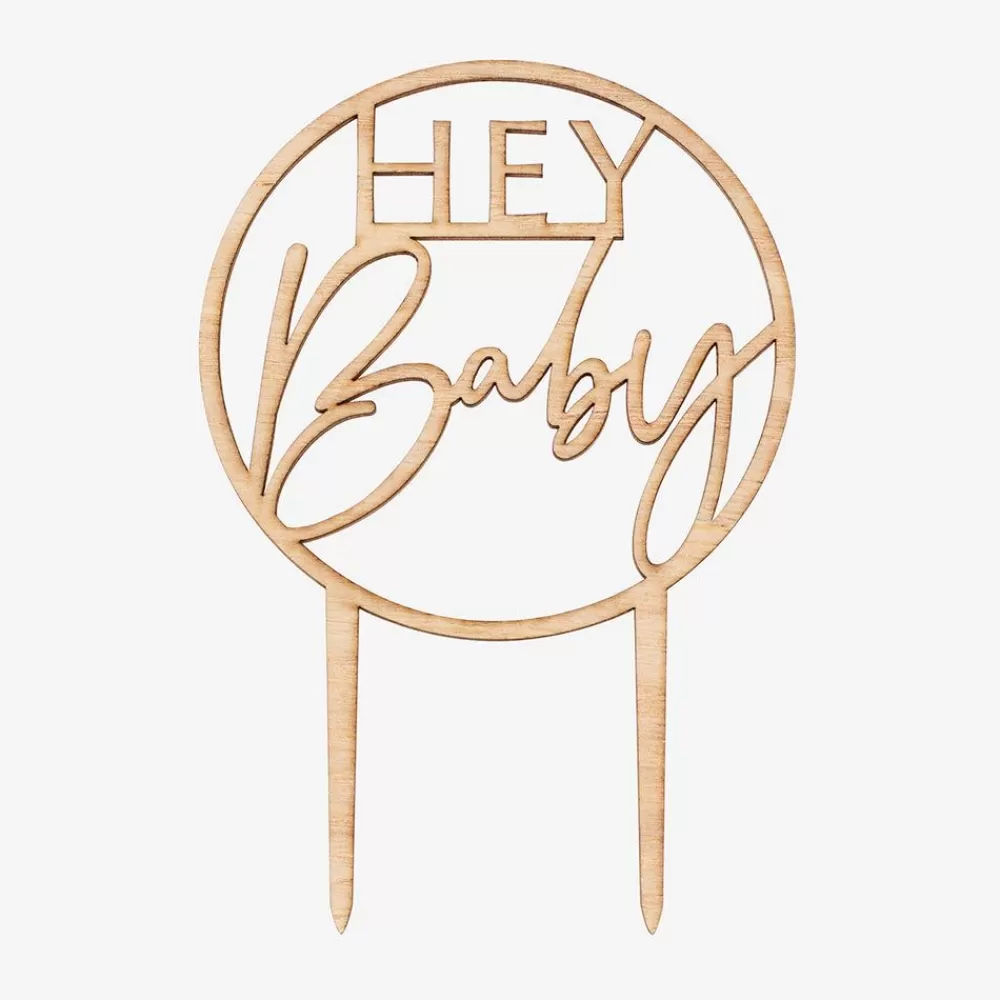 Cheap Cake Topper Hey Baby In Wood Cake Toppers