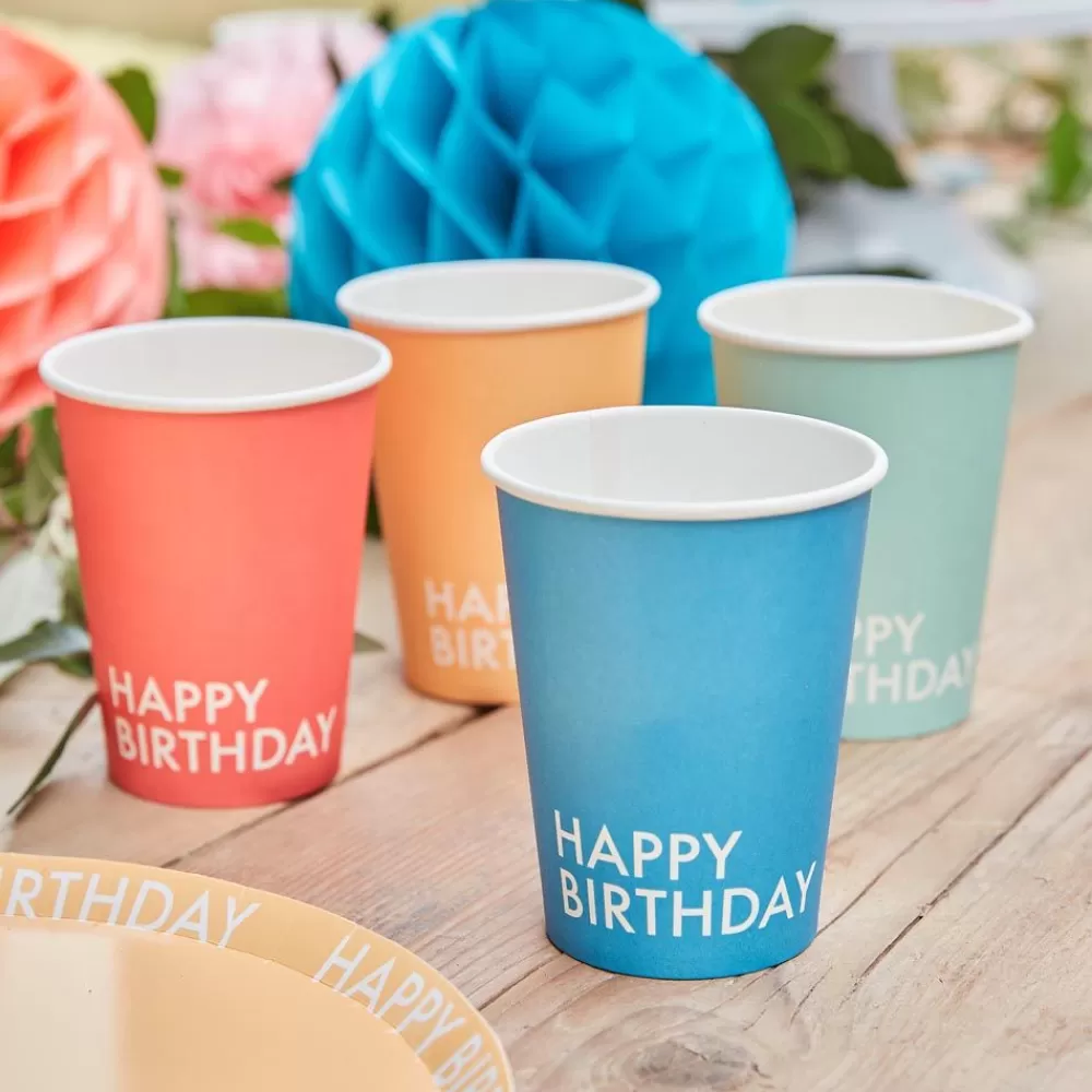 Best Cardboard Cup: 8 Multicolored Happy Birthday Cups Cups