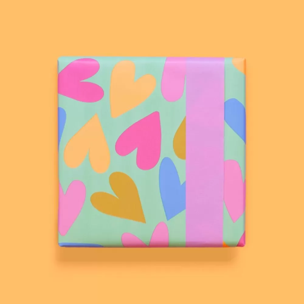 New Gift Paper: 1 Roll Of Colored Heart Gift Wrap