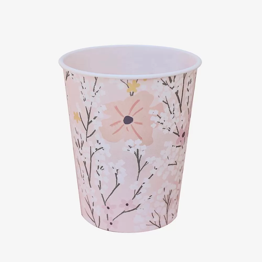 Online Gobelet Carton : 8 Gobelets Roses Fleurs Blanches Cups