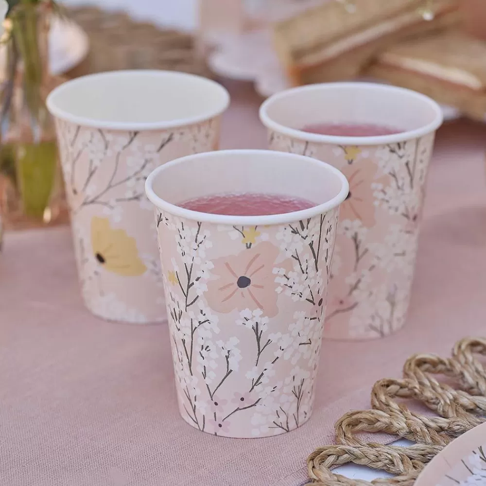 Online Gobelet Carton : 8 Gobelets Roses Fleurs Blanches Cups