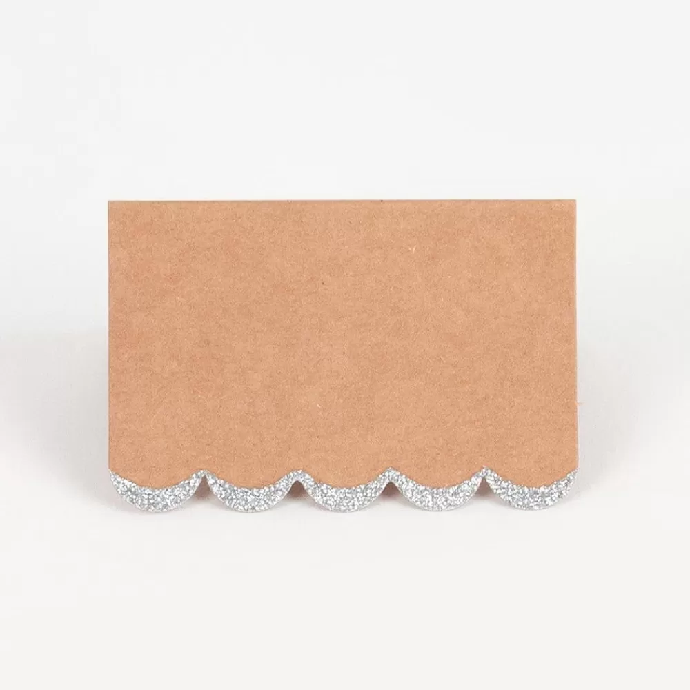 Flash Sale Kraft Place Marker With Silver Glitter Border (8) Place Marks