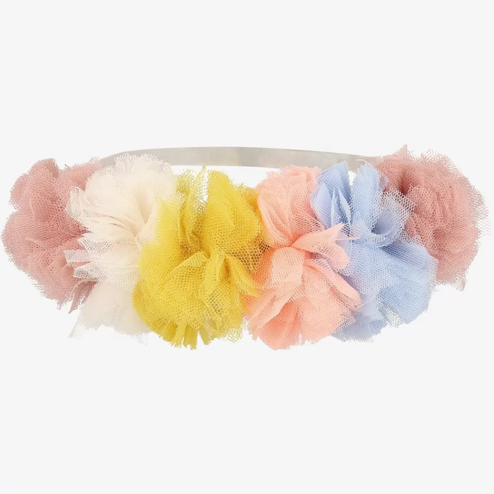 Shop Multicolor Tulle Pom Pom Crown Beans And Crowns