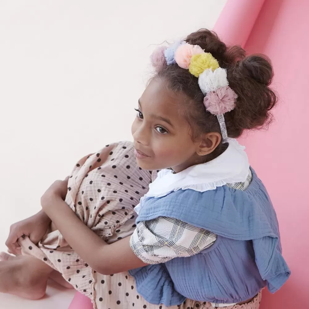 Shop Multicolor Tulle Pom Pom Crown Beans And Crowns