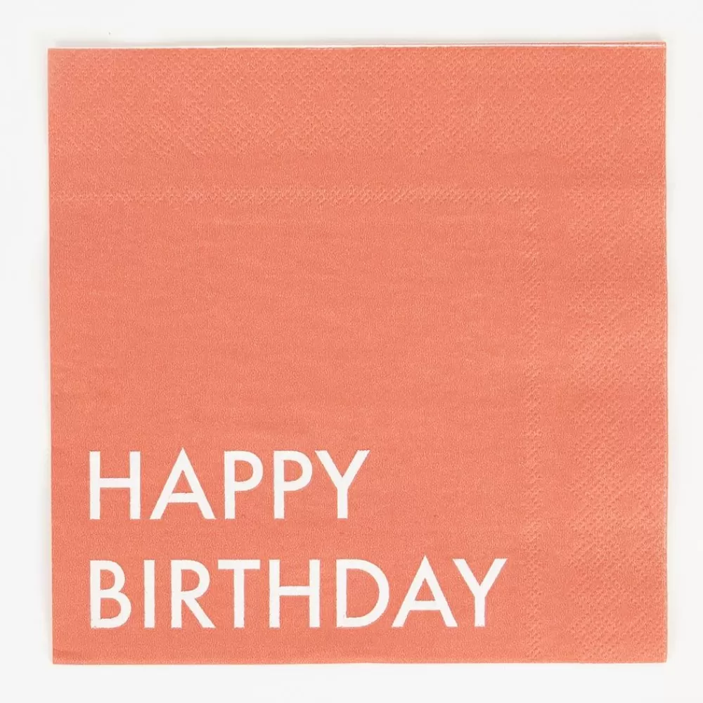 Outlet Paper Napkins: 16 Coral Happy Birthday Napkins Napkins
