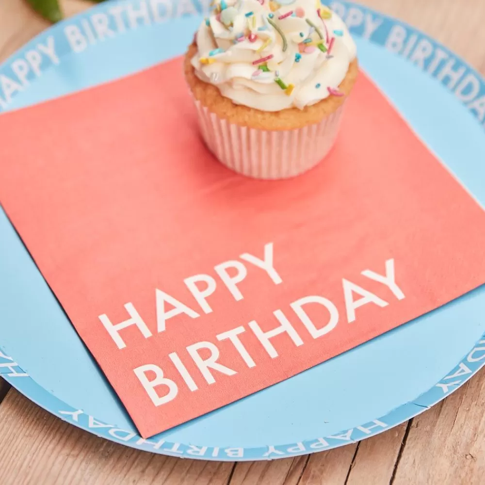 Outlet Paper Napkins: 16 Coral Happy Birthday Napkins Napkins