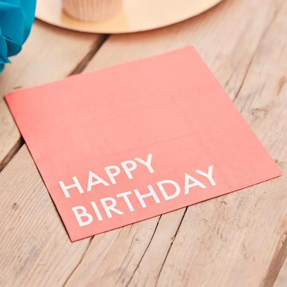 Outlet Paper Napkins: 16 Coral Happy Birthday Napkins Napkins
