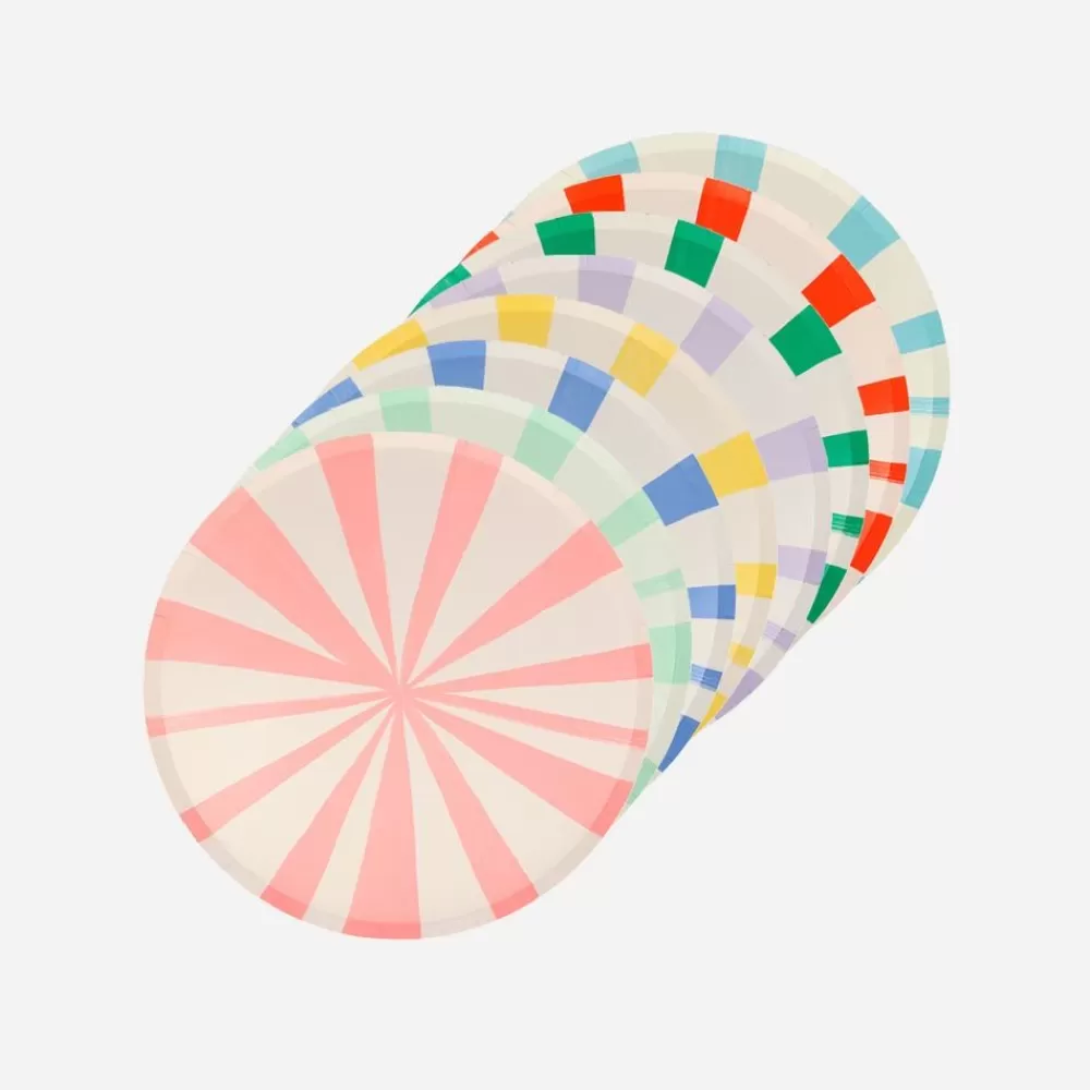 Discount Paper Plate: 8 Small Multicolored Striped Plates Plates