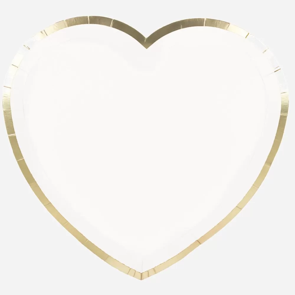 Cheap Paper Plate: 8 White And Gold Heart Plates Plates