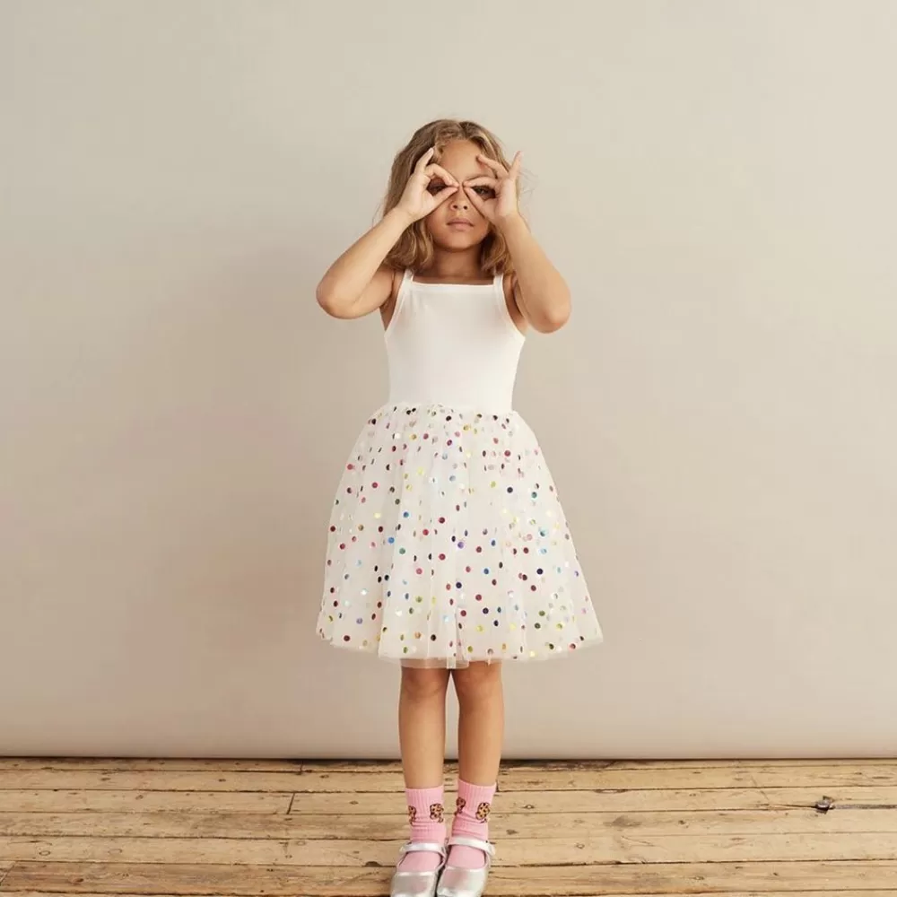 Clearance White Princess Dress With Multi-Colored Polka Dots Costumes
