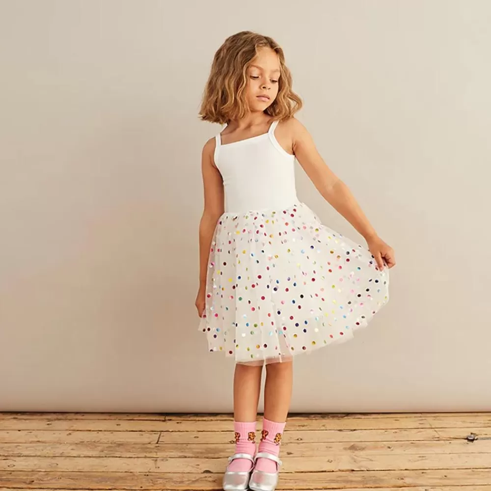 Clearance White Princess Dress With Multi-Colored Polka Dots Costumes