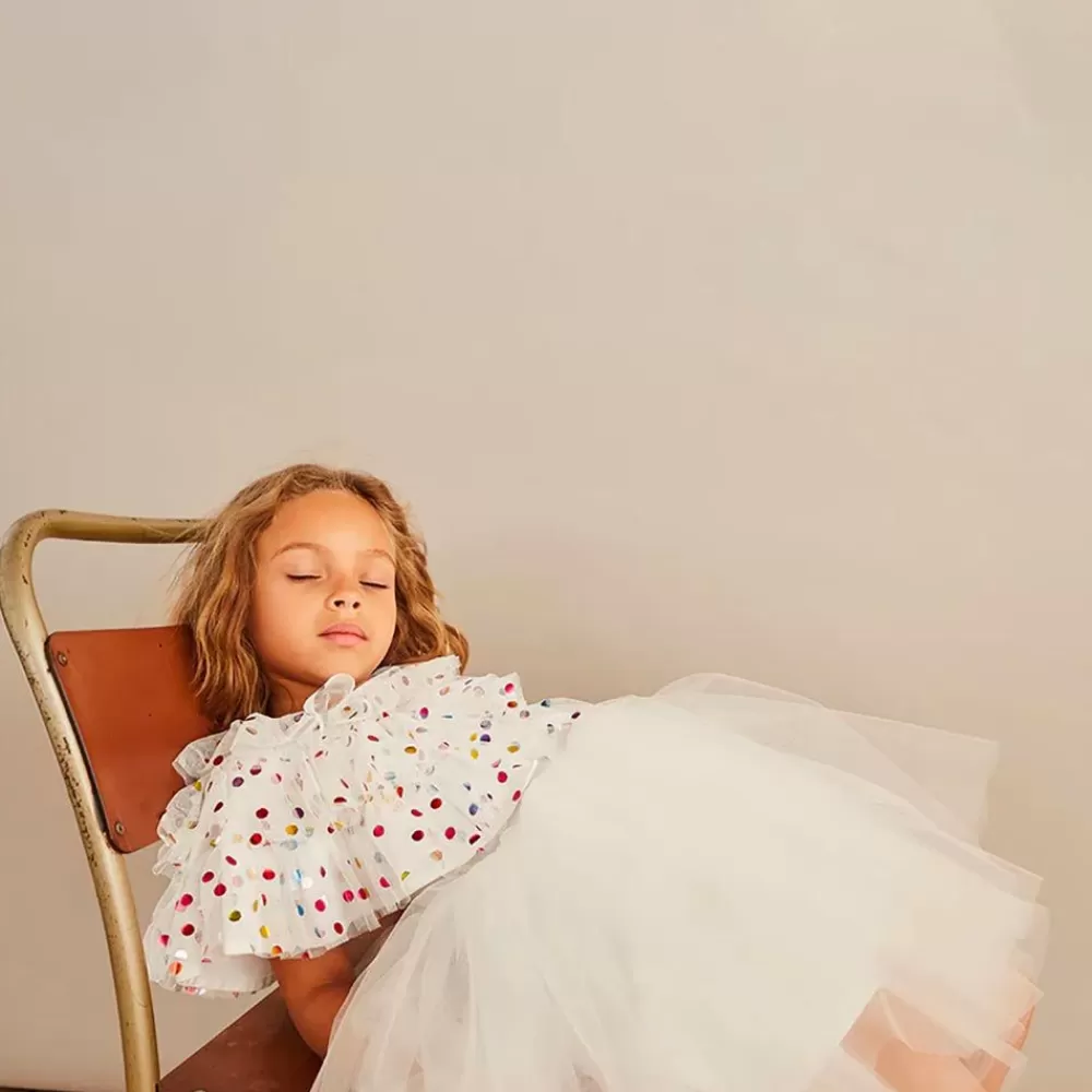 Hot White Tulle Cape With Multicolored Polka Dots Costumes