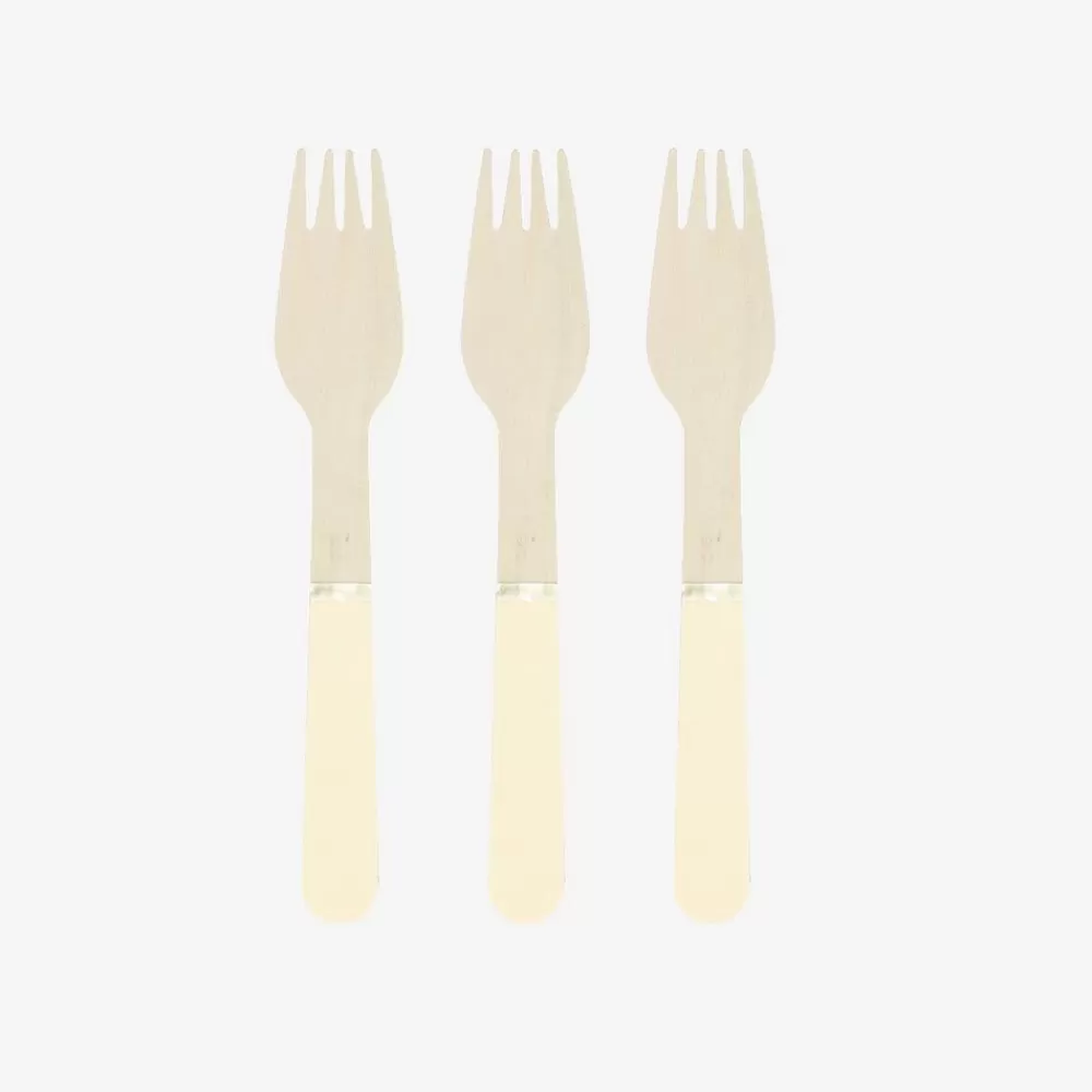 Discount Wooden Cutlery: 8 Pastel Yellow Forks Vaisselle Unie