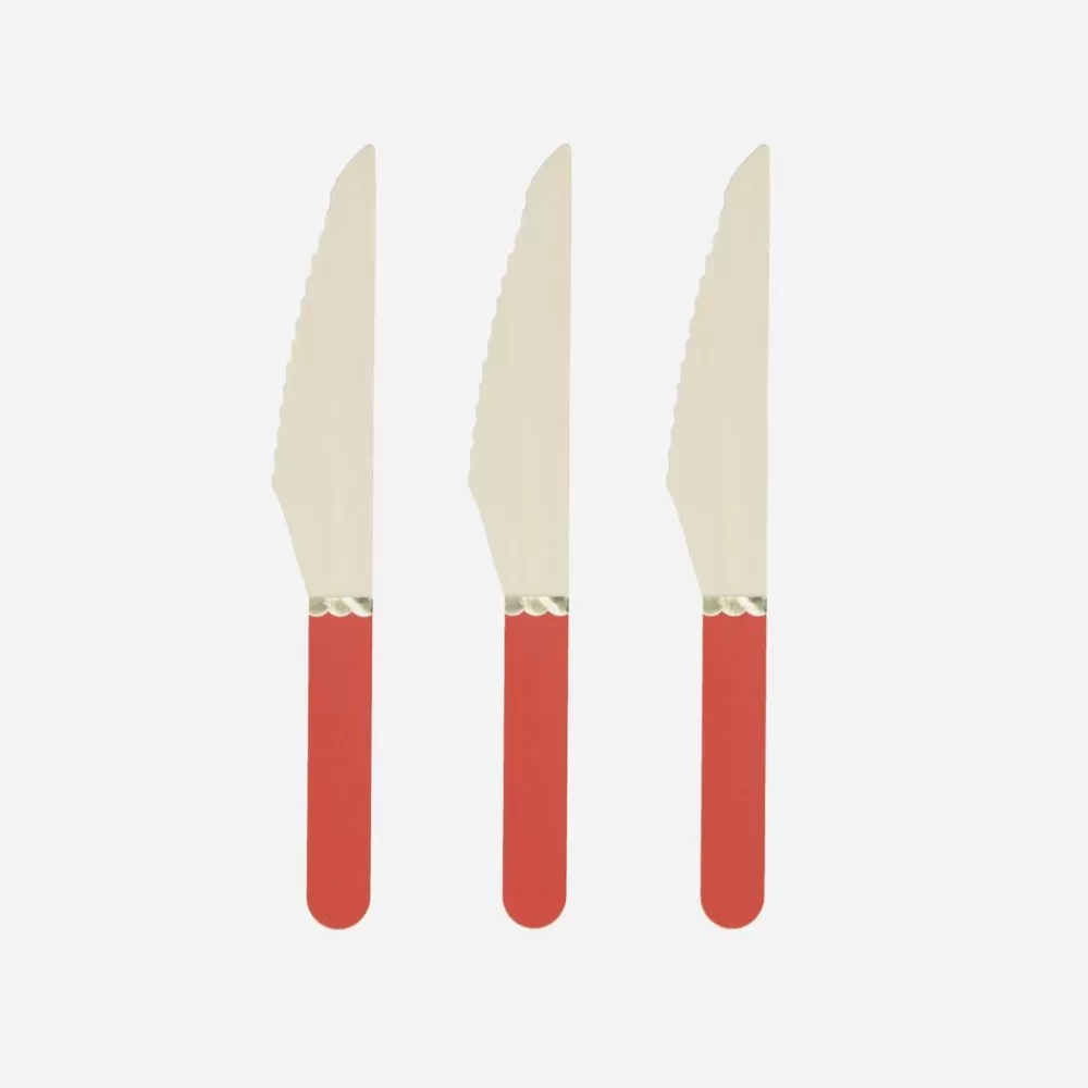 Clearance Wooden Cutlery: 8 Red Knives Vaisselle Unie