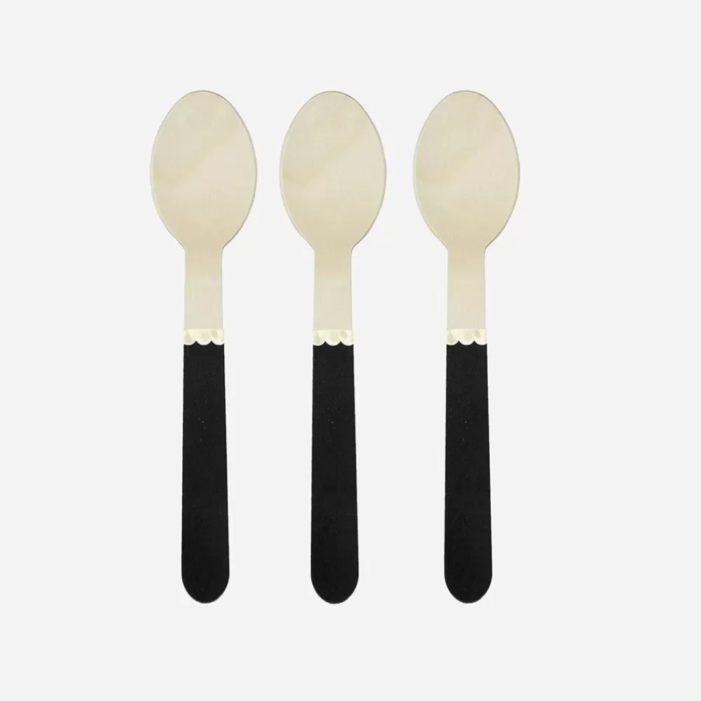 Online Wooden Cutlery: 8 Small Black Spoons Vaisselle Unie