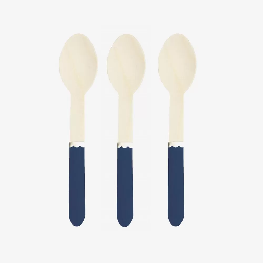 Online Wooden Cutlery: 8 Small Navy Blue Spoons Vaisselle Unie
