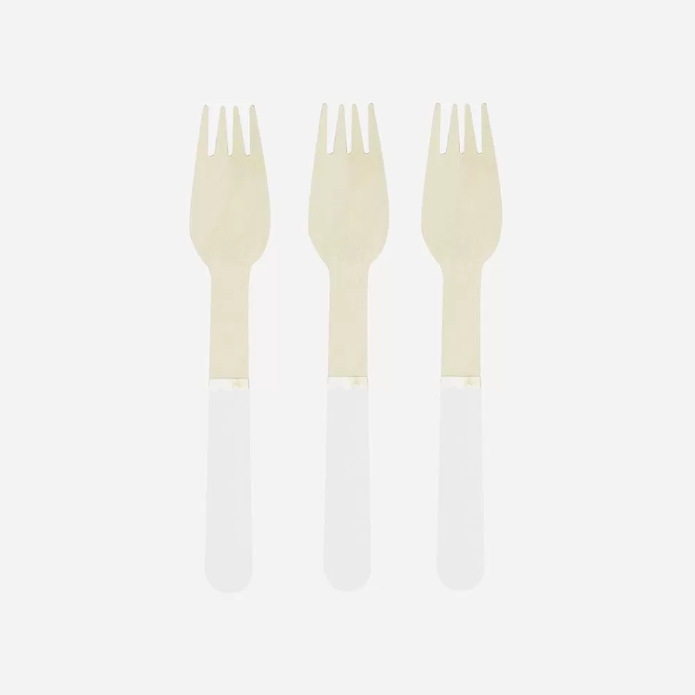 Clearance Wooden Cutlery: 8 White Forks Vaisselle Unie